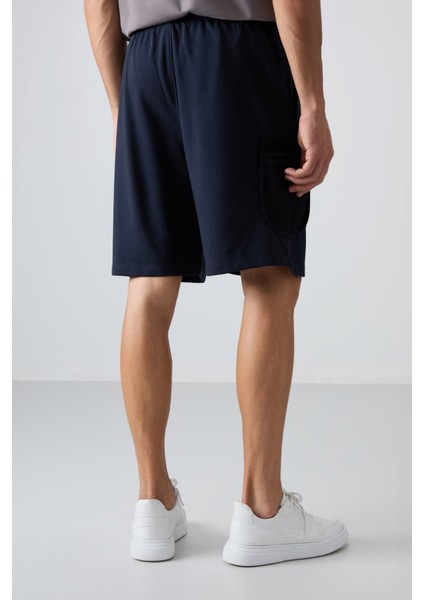 Lacivert Pamuklu Kalın Yumuşak Dokulu Comfort Fit Baskılı Erkek Şort - 81266 indirimleri