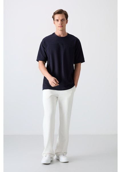 Lacivert Pamuklu Kalın Yumuşak Dokulu Oversize Fit Basic Erkek T-Shirt - 88349 fiyatları