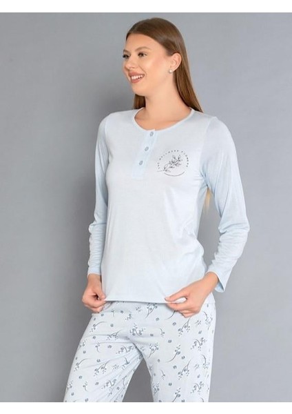 Uzun Kollu Patlı Pijama Takımı - Yazlık Çiçek Desenli Yumuşak Milan Kumaş - Poppy 59-02 (M, L, Xl, Xxl)