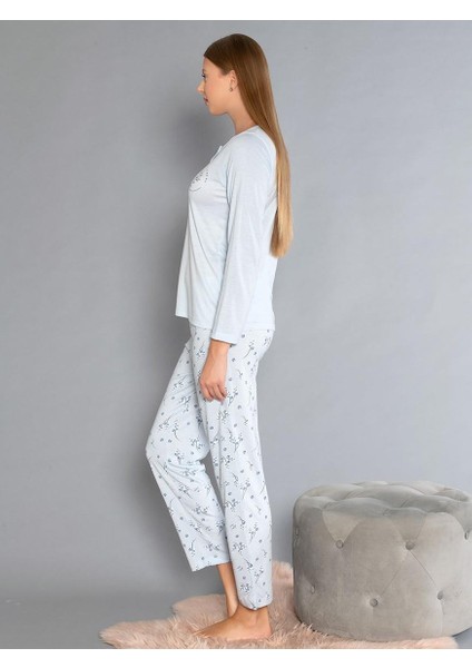 Uzun Kollu Patlı Pijama Takımı - Yazlık Çiçek Desenli Yumuşak Milan Kumaş - Poppy 59-02 (M, L, Xl, Xxl) modelleri