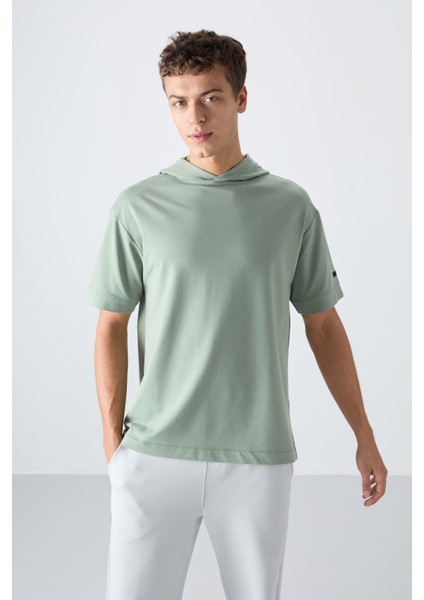 Açık Yeşil Pamuklu Kalın Yumuşak Dokulu Oversize Fit Basic Erkek T-Shirt - 88352