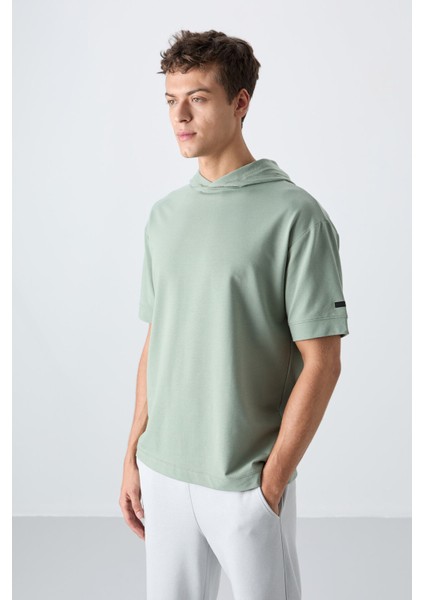 Açık Yeşil Pamuklu Kalın Yumuşak Dokulu Oversize Fit Basic Erkek T-Shirt - 88352 fiyatları