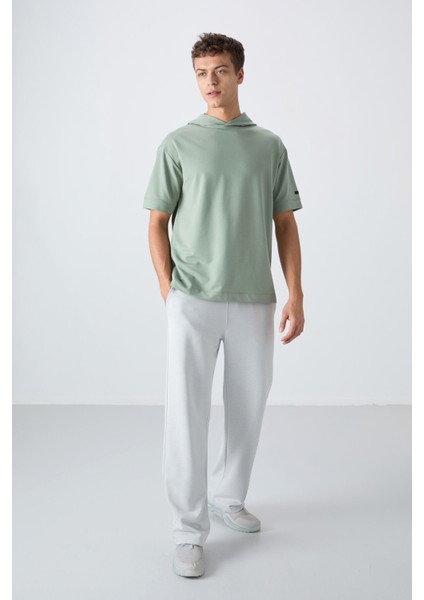 Açık Yeşil Pamuklu Kalın Yumuşak Dokulu Oversize Fit Basic Erkek T-Shirt - 88352 modelleri