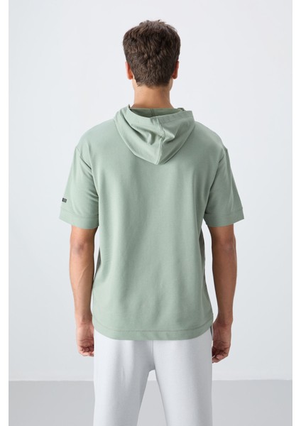 Açık Yeşil Pamuklu Kalın Yumuşak Dokulu Oversize Fit Basic Erkek T-Shirt - 88352 fırsatları