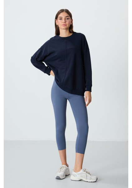 Petrol Yüksek Bel Slim Fit Dar Paça Kadın Kapri Tayt - 93097