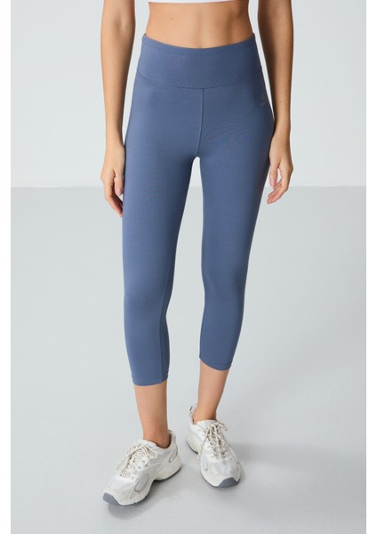 Petrol Yüksek Bel Slim Fit Dar Paça Kadın Kapri Tayt - 93097 fiyatları