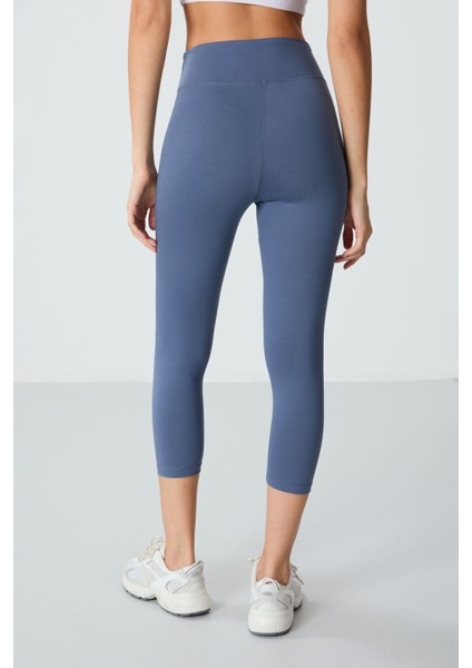Petrol Yüksek Bel Slim Fit Dar Paça Kadın Kapri Tayt - 93097 indirimleri