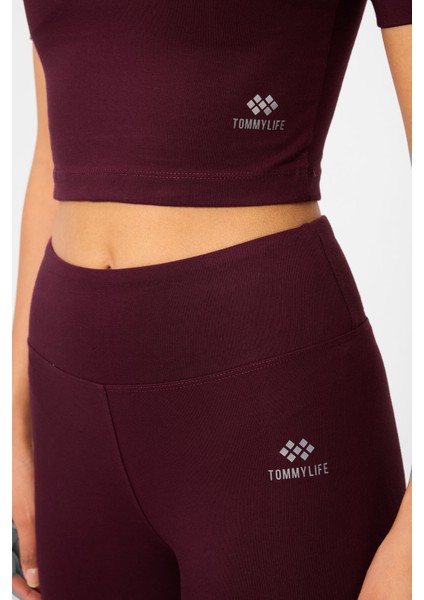 Bordo Yüksek Bel Kapri-Crop T-Shirt Slim Fit Kadın Tayt Takım - 95285 fiyatları