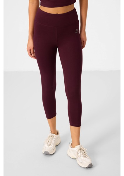 Bordo Yüksek Bel Kapri-Crop T-Shirt Slim Fit Kadın Tayt Takım - 95285 fırsatları