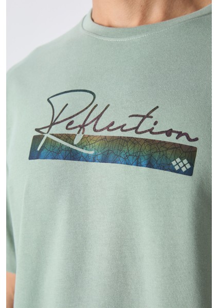 Açık Yeşil Pamuklu Kalın Yumuşak Dokulu Oversize Fit Baskılı Erkek T-Shirt - 88334 modelleri