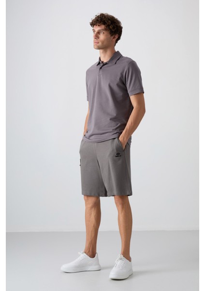 Koyu Gri Pamuklu Kalın Yumuşak Dokulu Comfort Fit Baskılı Erkek Şort - 81266 fiyatları