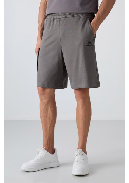 Koyu Gri Pamuklu Kalın Yumuşak Dokulu Comfort Fit Baskılı Erkek Şort - 81266 modelleri