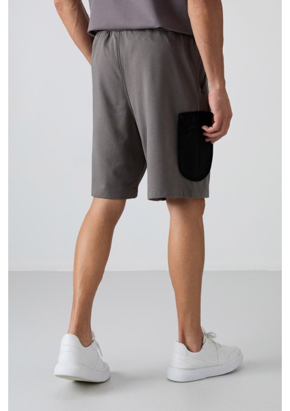 Koyu Gri Pamuklu Kalın Yumuşak Dokulu Comfort Fit Baskılı Erkek Şort - 81266 fırsatları