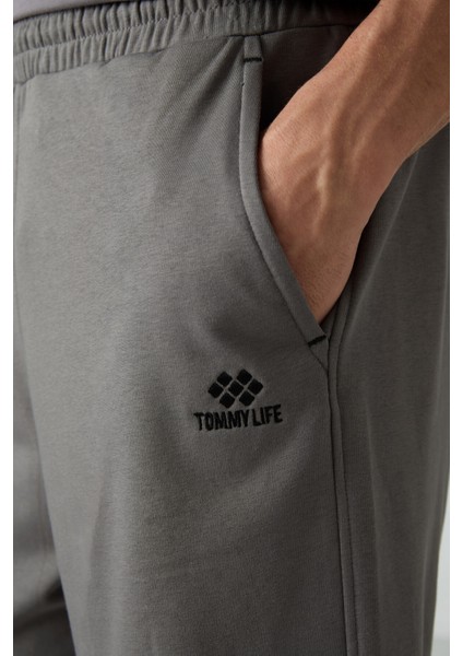 Koyu Gri Pamuklu Kalın Yumuşak Dokulu Comfort Fit Baskılı Erkek Şort - 81266 indirimleri