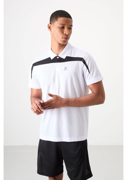 Beyaz Polyester Nefes Alan Dokulu İnce Esnek Standart Fit Polo Yaka Erkek Performans T-Shirt - 88392
