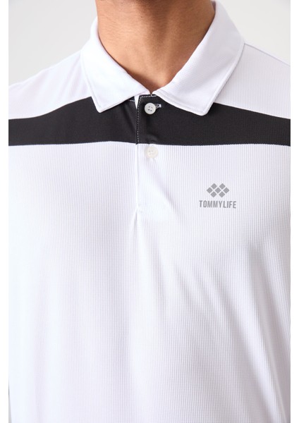 Beyaz Polyester Nefes Alan Dokulu İnce Esnek Standart Fit Polo Yaka Erkek Performans T-Shirt - 88392 modelleri