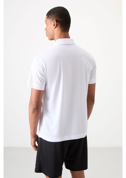 Beyaz Polyester Nefes Alan Dokulu İnce Esnek Standart Fit Polo Yaka Erkek Performans T-Shirt - 88392 indirimleri