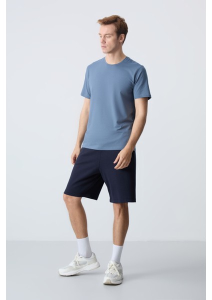Lacivert Pamuklu Kalın Yumuşak Dokulu Standart Fit Basic Erkek Şort - 81275