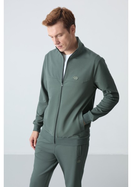 Haki Pamuklu Kalın Yumuşak Dokulu Comfort Fit Basic Erkek Eşofman Takım - 85260 modelleri