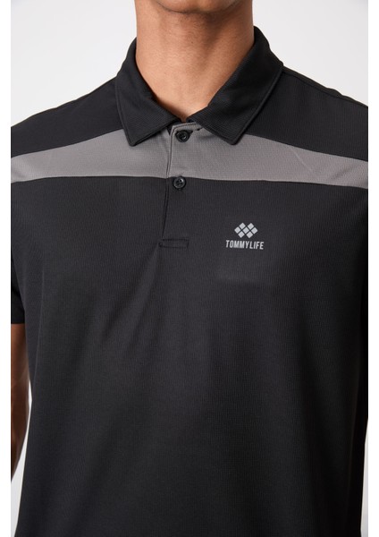 Siyah Polyester Nefes Alan Dokulu İnce Esnek Standart Fit Polo Yaka Erkek Performans T-Shirt - 88392 modelleri