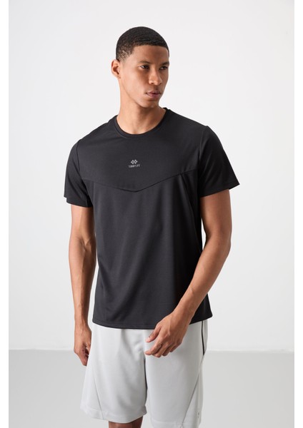 Siyah Polyester Nefes Alan Dokulu İnce Esnek Standart Fit Erkek Performans T-Shirt - 88391