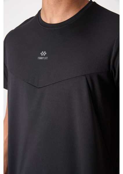 Siyah Polyester Nefes Alan Dokulu İnce Esnek Standart Fit Erkek Performans T-Shirt - 88391 fiyatları