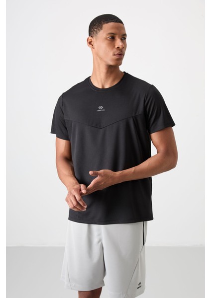 Siyah Polyester Nefes Alan Dokulu İnce Esnek Standart Fit Erkek Performans T-Shirt - 88391 fırsatları