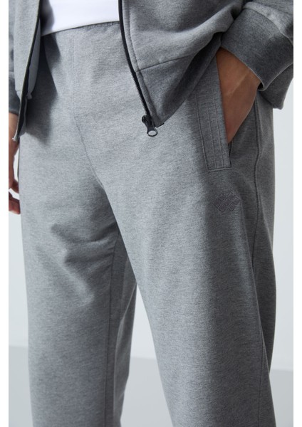 Gri Melanj Pamuklu Kalın Yumuşak Dokulu Comfort Fit Basic Erkek Eşofman Takım - 85260 modelleri