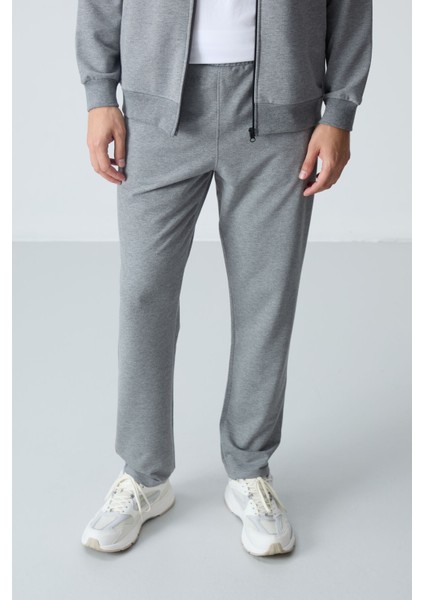 Gri Melanj Pamuklu Kalın Yumuşak Dokulu Comfort Fit Basic Erkek Eşofman Takım - 85260 indirimleri