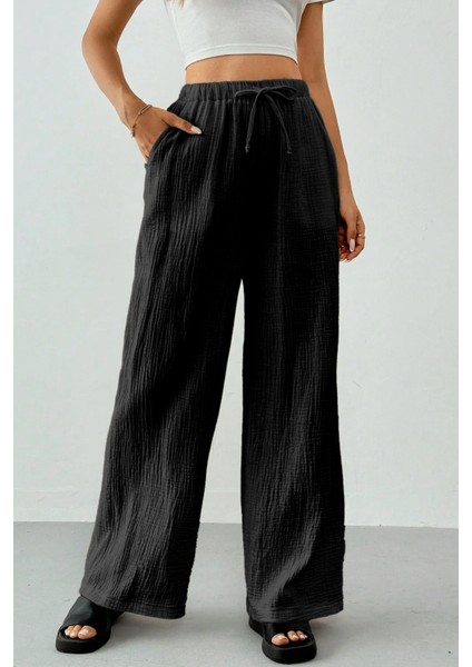 Kadın %100 Cotton Müslin Ultra Hafif Palazzo Model Geniş Paça Keten Karışım Pantolon fiyatları