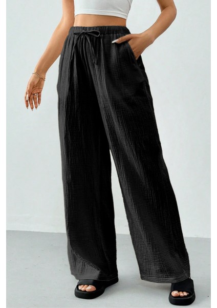 Kadın %100 Cotton Müslin Ultra Hafif Palazzo Model Geniş Paça Keten Karışım Pantolon modelleri