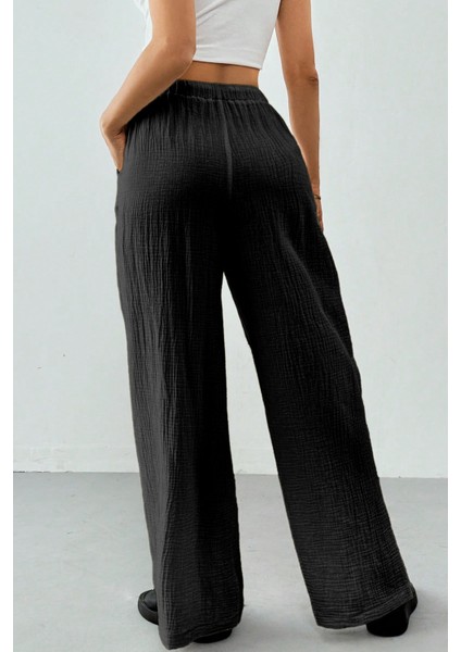 Kadın %100 Cotton Müslin Ultra Hafif Palazzo Model Geniş Paça Keten Karışım Pantolon indirimleri