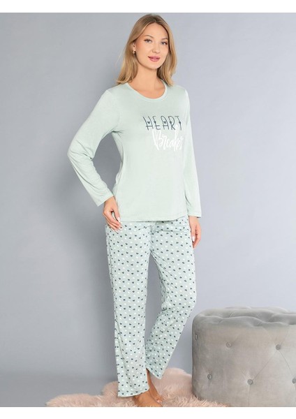 Uzun Kollu Bisiklet Yaka Pijama Takımı - Yazlık Kalp Desenli Yumuşak Milan Kumaş - Poppy 59-01 (M, L, Xl, Xxl) fırsatları