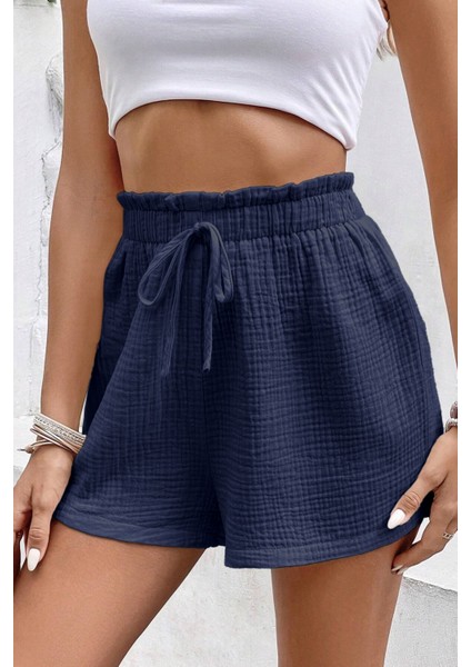 Kadın Cotton Müslin Tatil Ev Içi/dışı Kullanım Cepsiz Beli Bağcıklı Şort fırsatları