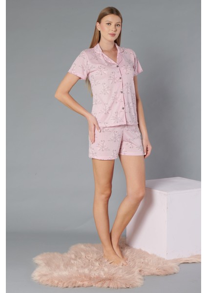 Boydan Düğmeli Kısa Kollu Şort Takım - Yazlık Çiçek Desenli Yumuşak Milan Kumaş - M, L, Xl, Xxl Poppy 56-03 fırsatları