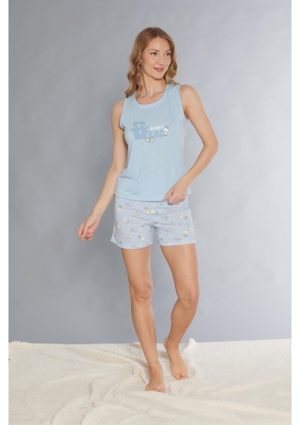 Askılı Şort Takım - Sevimli Desenli Yazlık Viskon Pijama Dowry 06-67