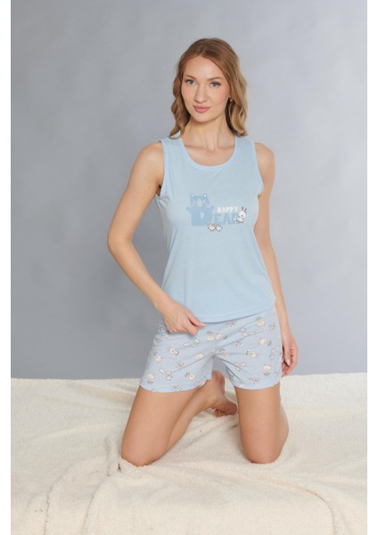 Askılı Şort Takım - Sevimli Desenli Yazlık Viskon Pijama Dowry 06-67 modelleri