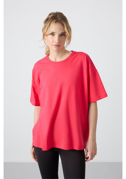 Rose Penye Modal Yumuşak Tuşeli Oversize Fit Basic Kadın T-Shirt- 97285 fırsatları