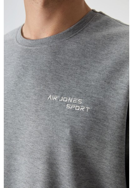 Gri Melanj Pamuklu Kalın Yumuşak Dokulu Oversize Fit Nakışlı Erkek Eşofman Takım - 85252 modelleri