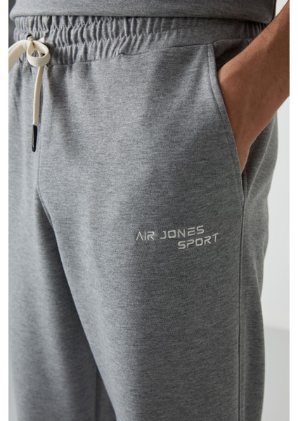 Gri Melanj Pamuklu Kalın Yumuşak Dokulu Oversize Fit Nakışlı Erkek Eşofman Takım - 85252 indirimleri