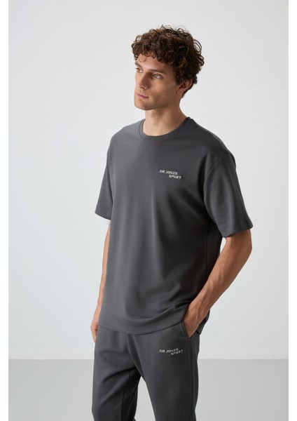 Haki Pamuklu Kalın Yumuşak Dokulu Oversize Fit Nakışlı Erkek Eşofman Takım - 85252 fırsatları