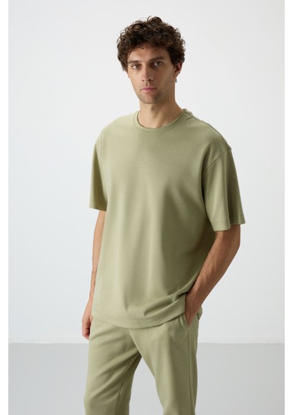 Açık Çağla Pamuklu Kalın Yumuşak Dokulu Oversize Fit Basic Erkek Eşofman Takım - 85251 fiyatları