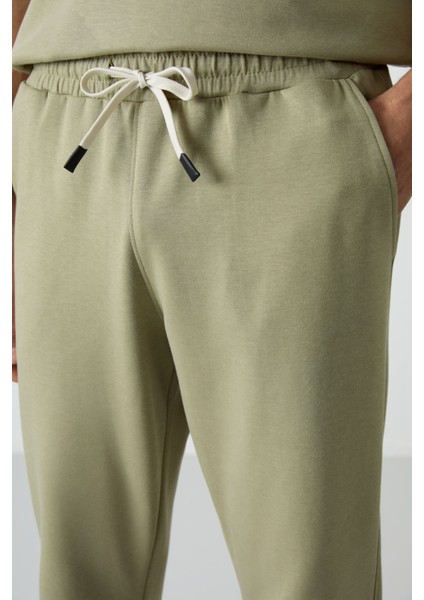 Açık Çağla Pamuklu Kalın Yumuşak Dokulu Oversize Fit Basic Erkek Eşofman Takım - 85251 modelleri