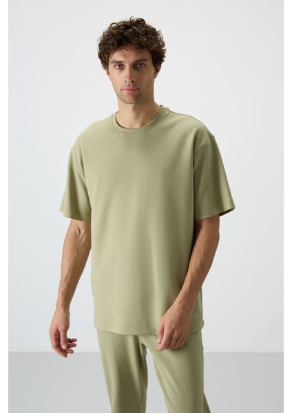 Açık Çağla Pamuklu Kalın Yumuşak Dokulu Oversize Fit Basic Erkek Eşofman Takım - 85251 indirimleri