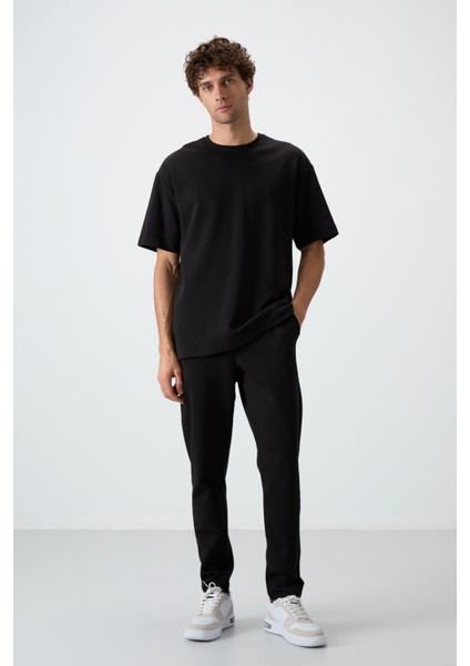 Siyah Pamuklu Kalın Yumuşak Dokulu Oversize Fit Basic Erkek Eşofman Takım - 85251 fırsatları