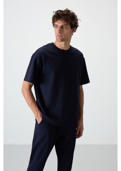 Lacivert Pamuklu Kalın Yumuşak Dokulu Oversize Fit Basic Erkek Eşofman Takım - 85251 fiyatları