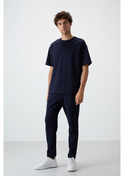 Lacivert Pamuklu Kalın Yumuşak Dokulu Oversize Fit Basic Erkek Eşofman Takım - 85251 indirimleri