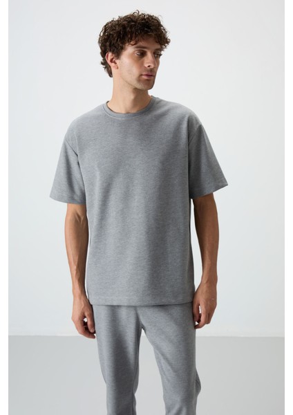 Gri Melanj Pamuklu Kalın Yumuşak Dokulu Oversize Fit Basic Erkek Eşofman Takım - 85251 fiyatları