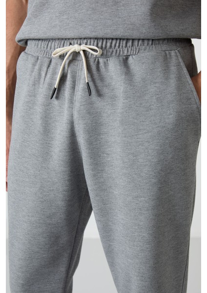 Gri Melanj Pamuklu Kalın Yumuşak Dokulu Oversize Fit Basic Erkek Eşofman Takım - 85251 modelleri
