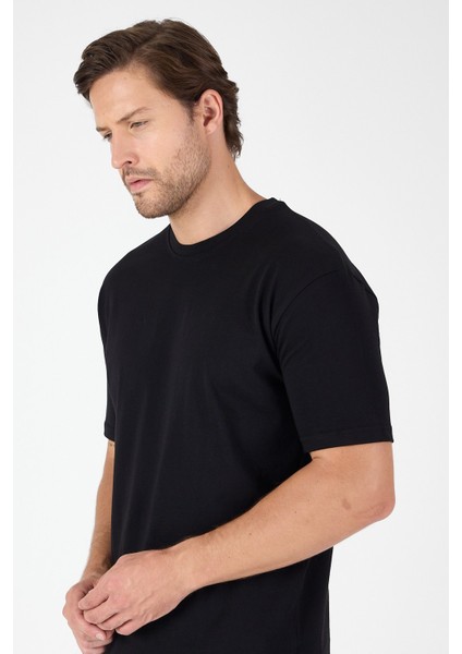 Siyah Bisiklet Yaka Kısa Kol Slim Fit Pamuklu Tişört 1011250191 fiyatları